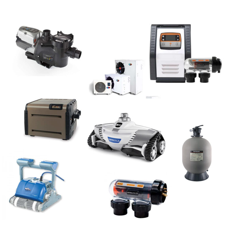 pool-equipment-aquatech Pool equipment including pumps, filters, chlorinators, heaters and robotic cleaners