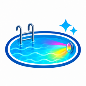Colour LED pool lighting icon showing a swimming pool illuminated with multicolour underwater lighting